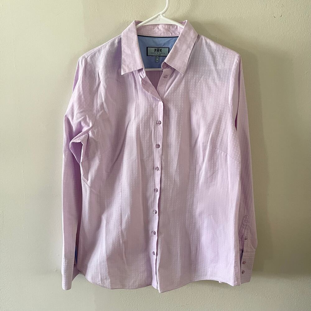 Hawes & Curtis Purple Monochrome Plaid Fitted Shirt Contrast Cuffs Womens UK 16